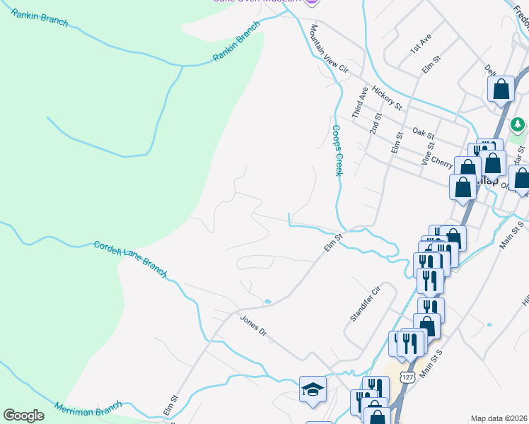 map of restaurants, bars, coffee shops, grocery stores, and more near 34 Scenic Drive in Dunlap