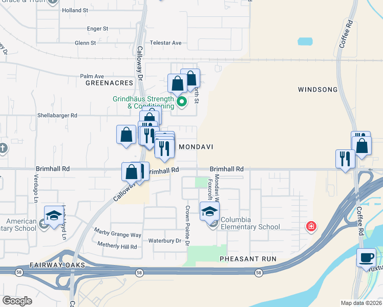 map of restaurants, bars, coffee shops, grocery stores, and more near in Bakersfield