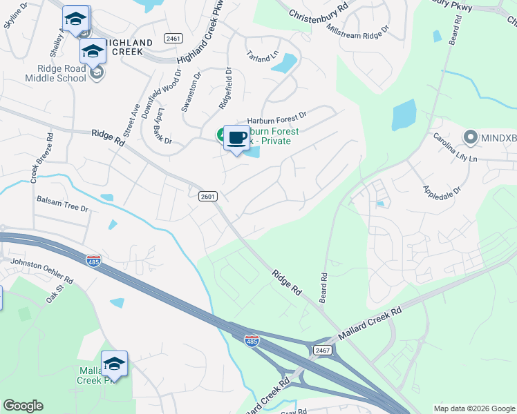 map of restaurants, bars, coffee shops, grocery stores, and more near 2220 Highland Park Drive in Charlotte