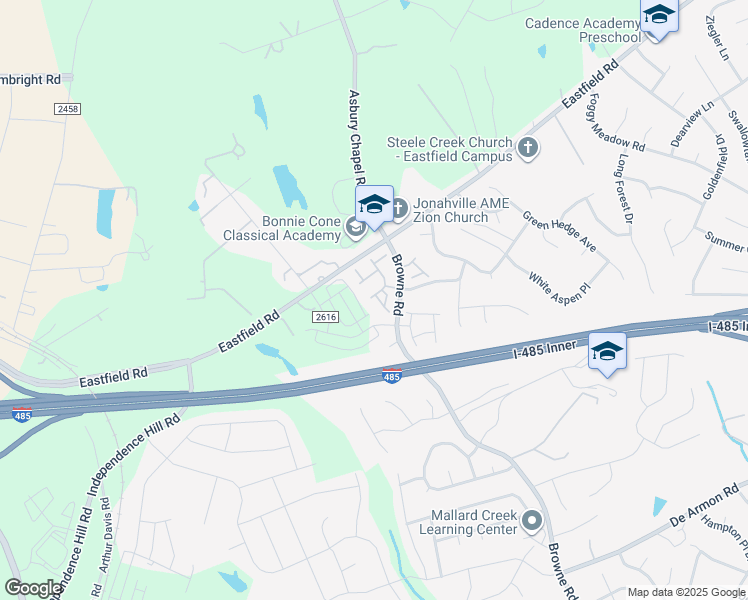 map of restaurants, bars, coffee shops, grocery stores, and more near 10655 Greyhound Drive in Charlotte