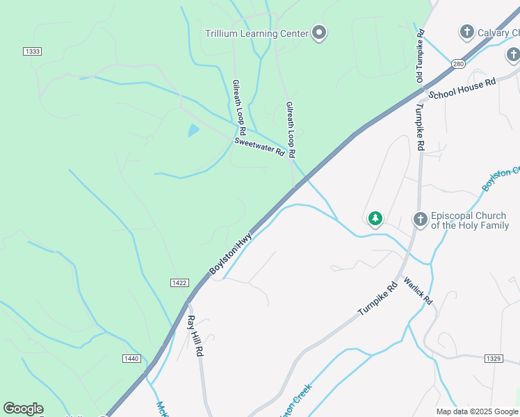 map of restaurants, bars, coffee shops, grocery stores, and more near 6420 Boylston Highway in Mills River