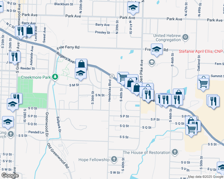 map of restaurants, bars, coffee shops, grocery stores, and more near 1407 Hendricks Boulevard in Fort Smith