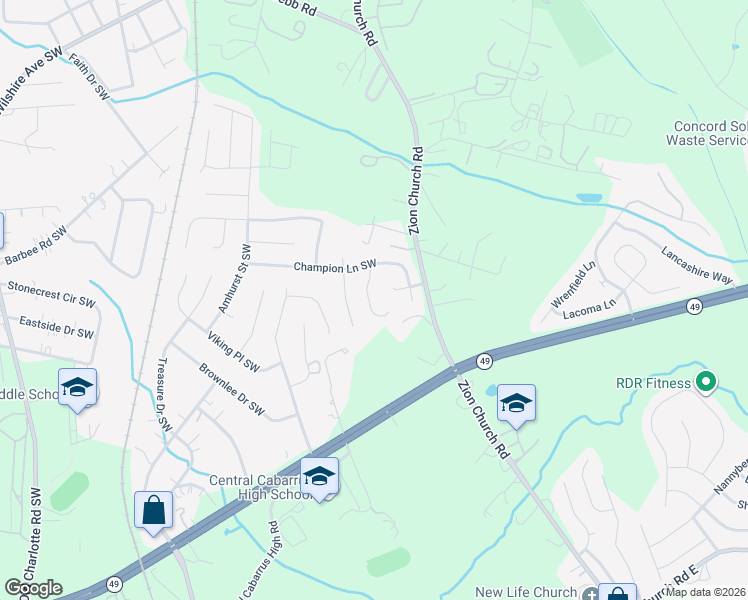 map of restaurants, bars, coffee shops, grocery stores, and more near 3052 Winners Circle Southwest in Concord