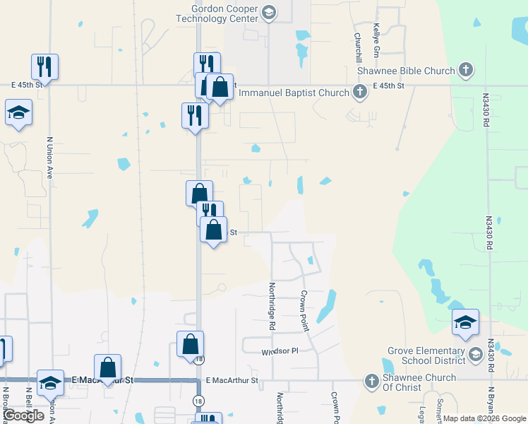 map of restaurants, bars, coffee shops, grocery stores, and more near 1136 East 39th Street in Shawnee