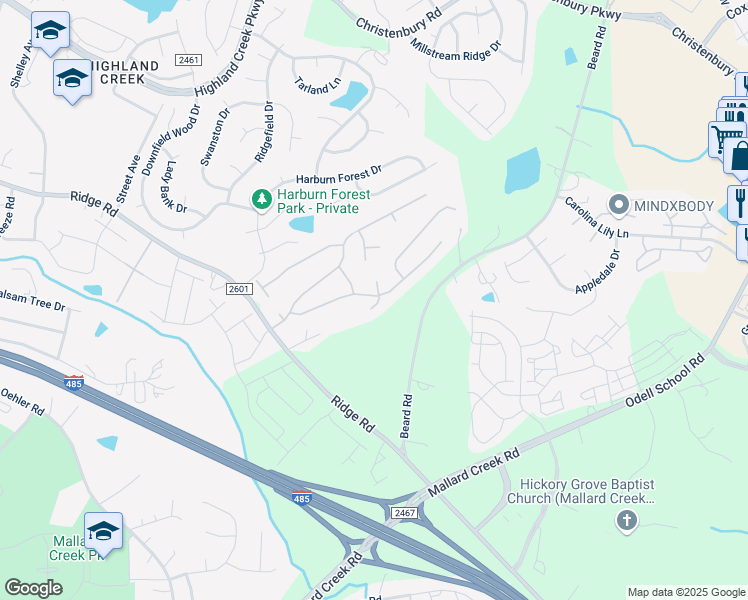 map of restaurants, bars, coffee shops, grocery stores, and more near 12724 Deaton Hill Drive in Charlotte