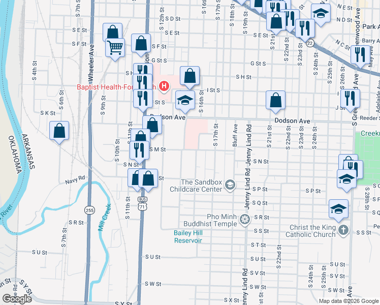 map of restaurants, bars, coffee shops, grocery stores, and more near 1516 South M Street in Fort Smith