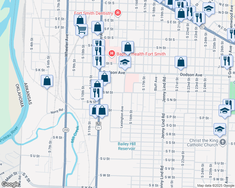 map of restaurants, bars, coffee shops, grocery stores, and more near 1400 South M Street in Fort Smith