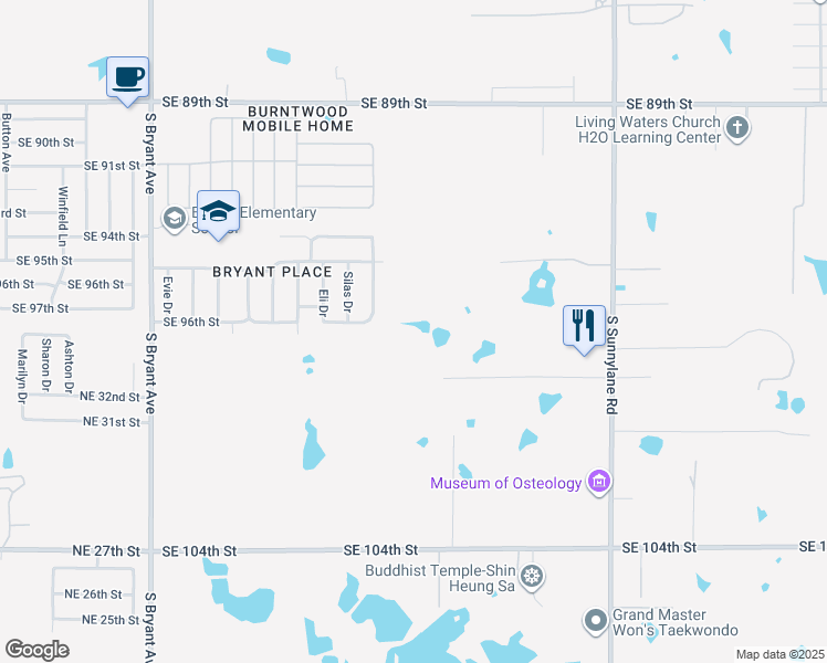map of restaurants, bars, coffee shops, grocery stores, and more near 9701 East Horseshoe Lane in Moore