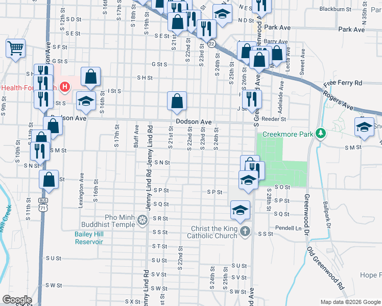 map of restaurants, bars, coffee shops, grocery stores, and more near 1400 South 23rd Street in Fort Smith