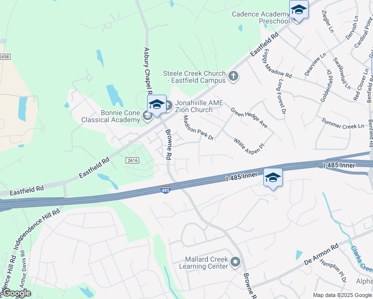 map of restaurants, bars, coffee shops, grocery stores, and more near 10515 Yellow Rose Lane in Charlotte