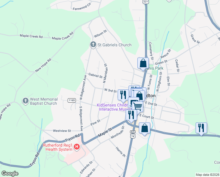 map of restaurants, bars, coffee shops, grocery stores, and more near 234 West 3rd Street in Forest City