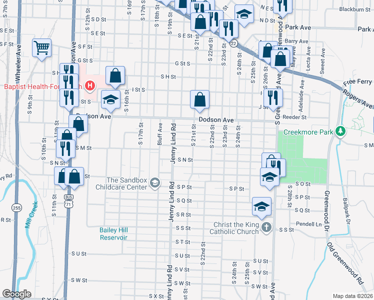 map of restaurants, bars, coffee shops, grocery stores, and more near 2024 South M Street in Fort Smith