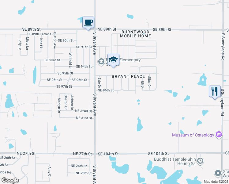 map of restaurants, bars, coffee shops, grocery stores, and more near 3200 Southeast 96th Street in Oklahoma City
