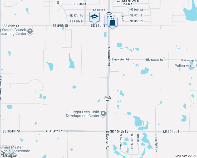 map of restaurants, bars, coffee shops, grocery stores, and more near 9901 South Sooner Road in Oklahoma City