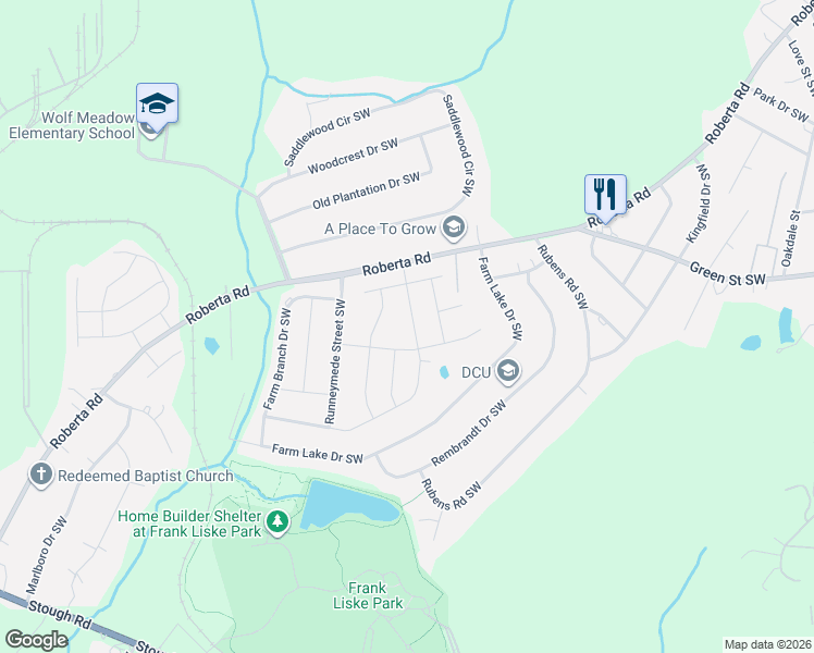 map of restaurants, bars, coffee shops, grocery stores, and more near 1235 Kent Downs Avenue Southwest in Concord