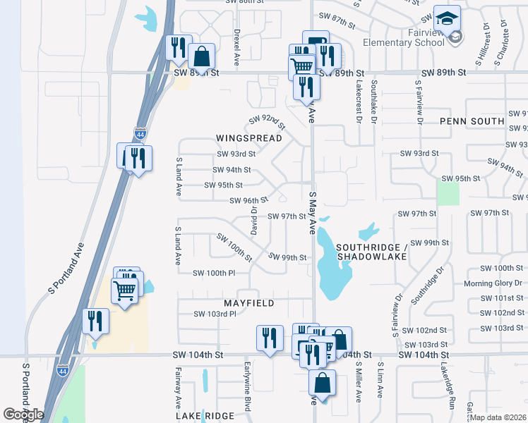 map of restaurants, bars, coffee shops, grocery stores, and more near 3113 Southwest 97th Street in Oklahoma City