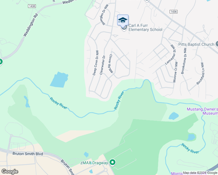 map of restaurants, bars, coffee shops, grocery stores, and more near 2894 Watercrest Drive Northwest in Concord