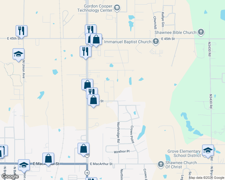 map of restaurants, bars, coffee shops, grocery stores, and more near 4131 North Harrison Street in Shawnee