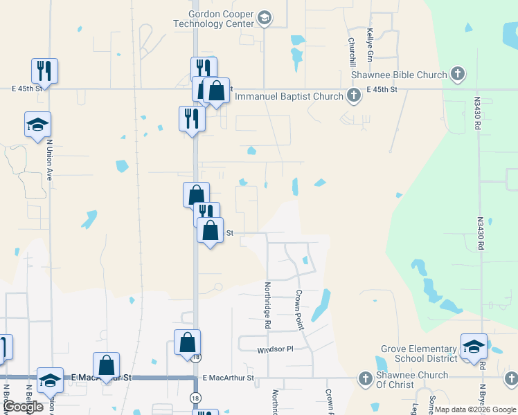 map of restaurants, bars, coffee shops, grocery stores, and more near 1136 East 39th Street in Shawnee