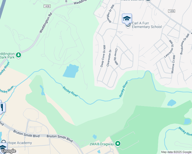 map of restaurants, bars, coffee shops, grocery stores, and more near 3008 Deep Cove Drive Northwest in Concord