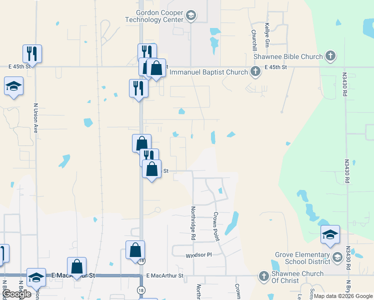 map of restaurants, bars, coffee shops, grocery stores, and more near 1136 East 39th Street in Shawnee