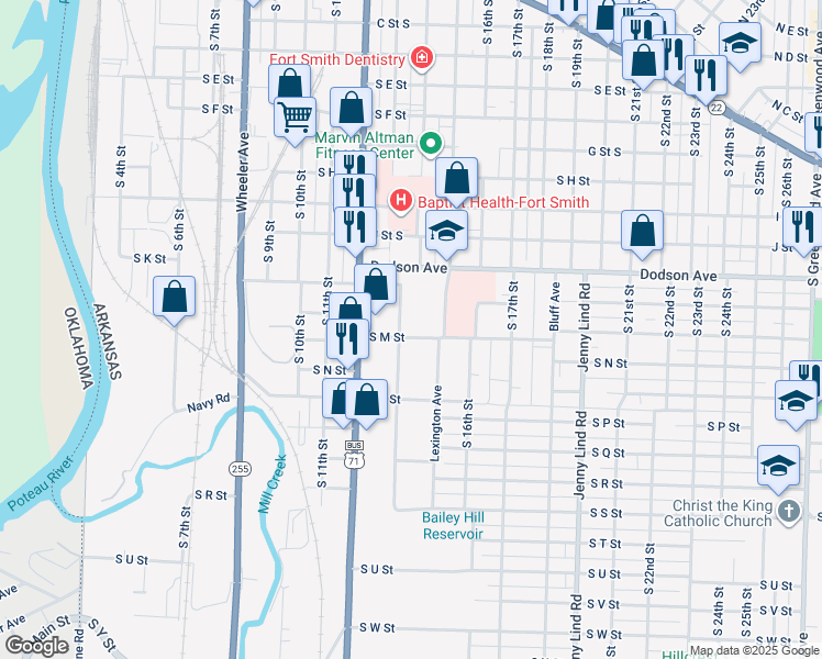 map of restaurants, bars, coffee shops, grocery stores, and more near 1400 South M Street in Fort Smith