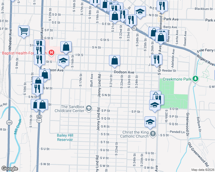 map of restaurants, bars, coffee shops, grocery stores, and more near 2024 South M Street in Fort Smith