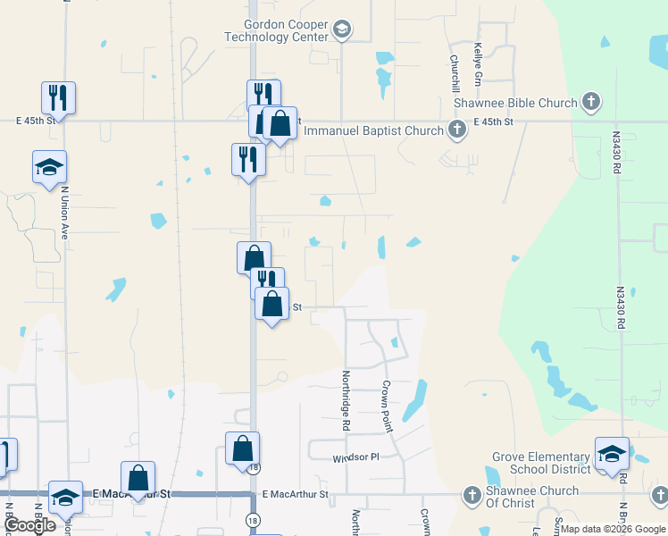 map of restaurants, bars, coffee shops, grocery stores, and more near 1136 East 39th Street in Shawnee