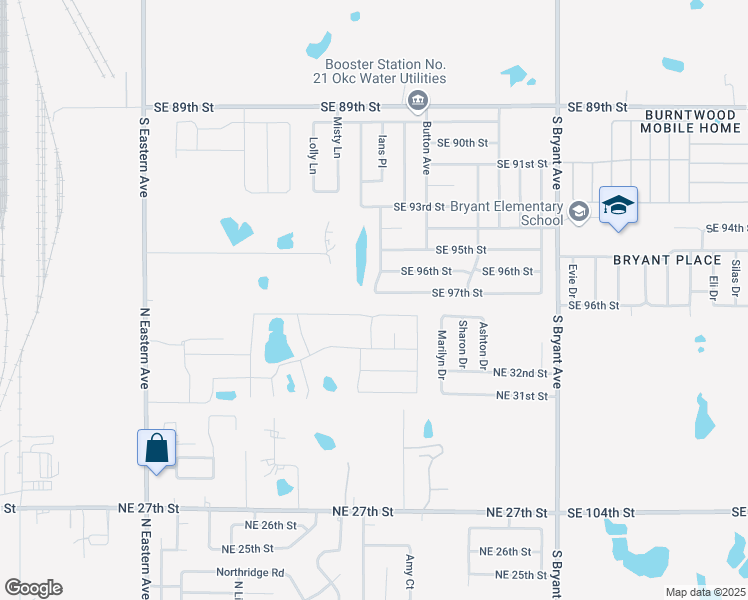 map of restaurants, bars, coffee shops, grocery stores, and more near 2604 Southeast 97th Street in Oklahoma City