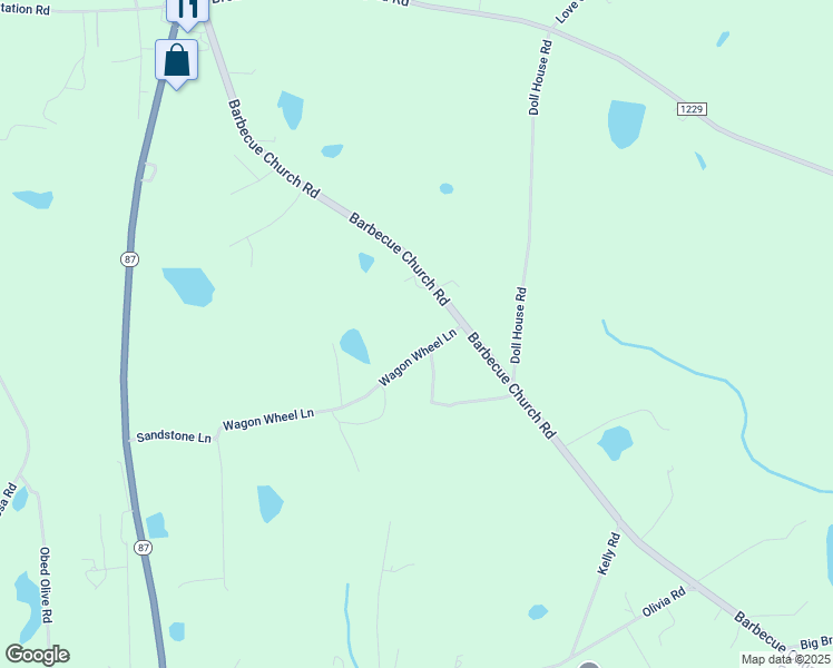 map of restaurants, bars, coffee shops, grocery stores, and more near Barbecue Church Road in Harnett County