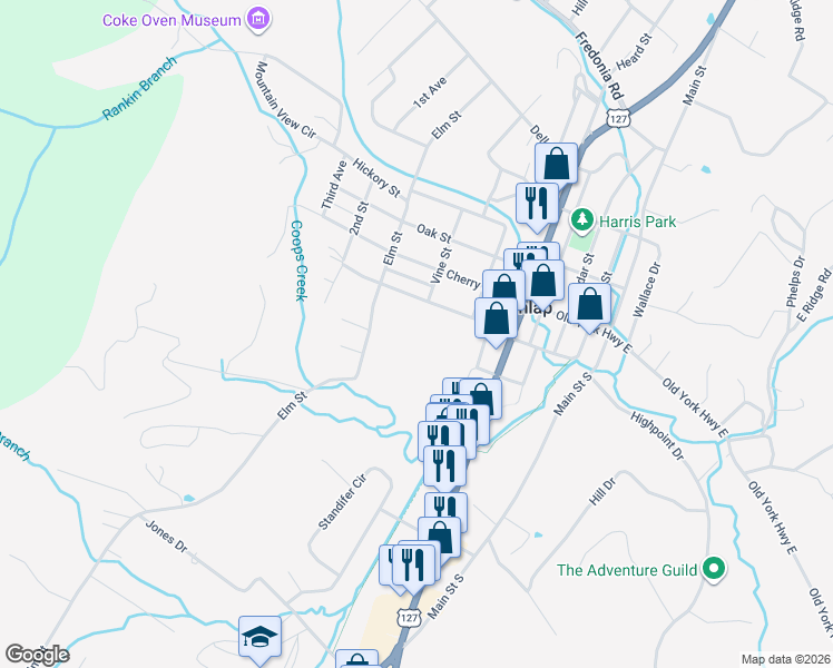 map of restaurants, bars, coffee shops, grocery stores, and more near 1042 Elm Street in Dunlap