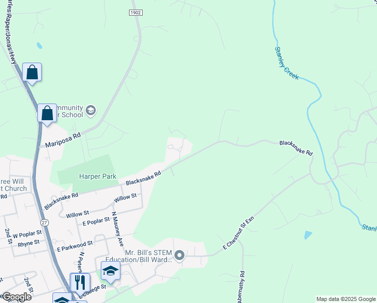 map of restaurants, bars, coffee shops, grocery stores, and more near 519 Blacksnake Road in Stanley