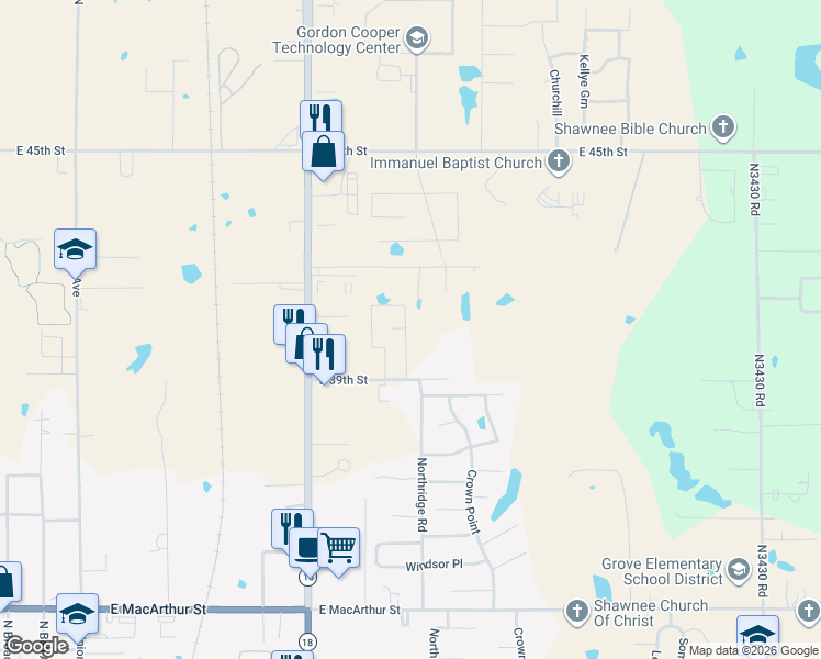 map of restaurants, bars, coffee shops, grocery stores, and more near 1136 East 39th Street in Shawnee