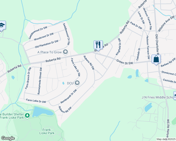 map of restaurants, bars, coffee shops, grocery stores, and more near 1031 Rembrandt Drive Southwest in Concord
