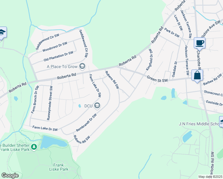 map of restaurants, bars, coffee shops, grocery stores, and more near 1031 Rembrandt Drive Southwest in Concord