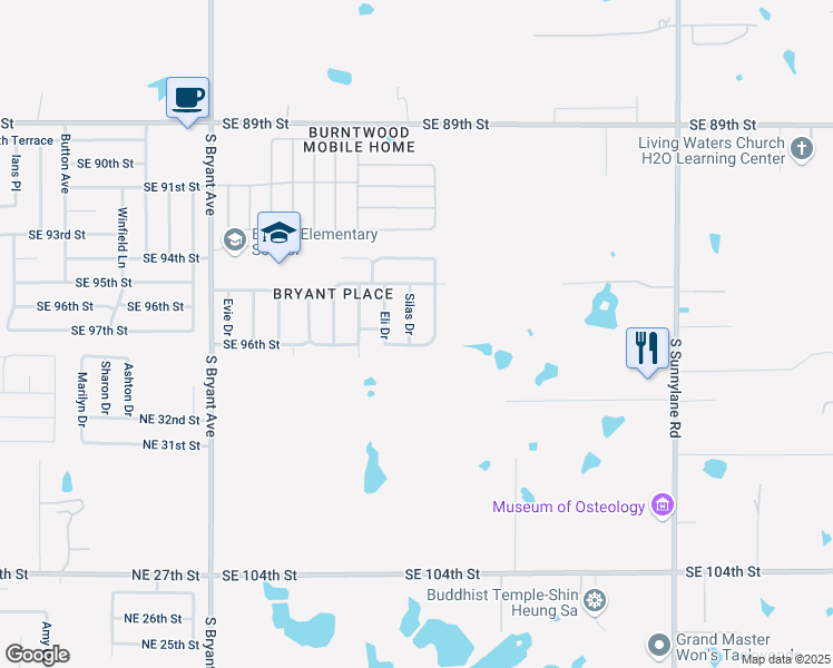 map of restaurants, bars, coffee shops, grocery stores, and more near 3516 Southeast 96th Street in Moore