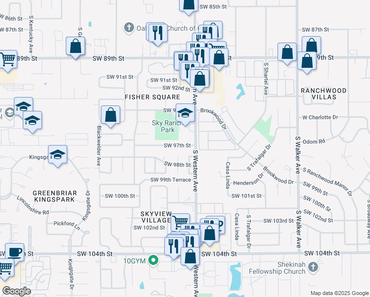 map of restaurants, bars, coffee shops, grocery stores, and more near 912 Southwest 97th Street in Oklahoma City