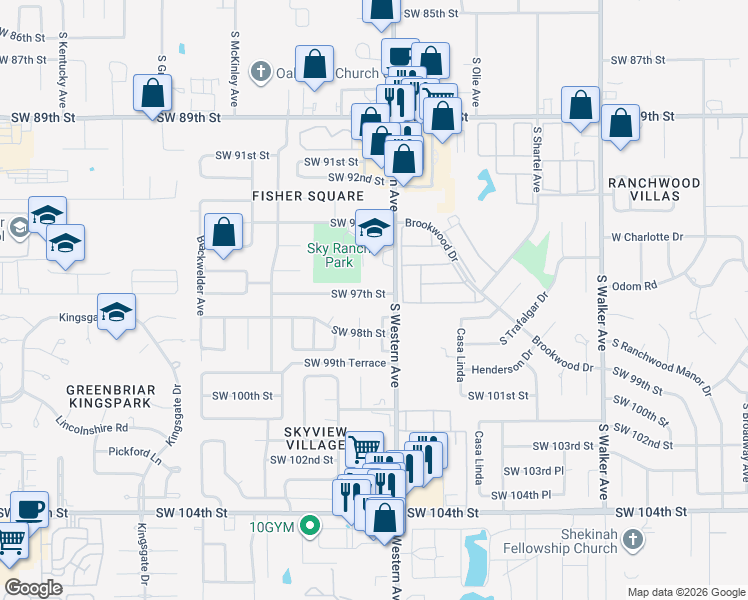 map of restaurants, bars, coffee shops, grocery stores, and more near 914 Southwest 97th Street in Oklahoma City