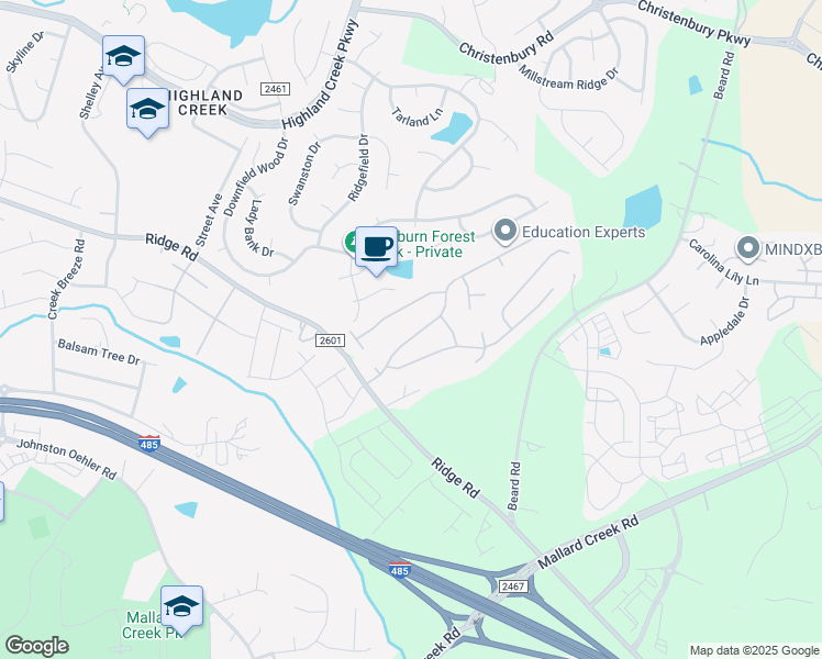 map of restaurants, bars, coffee shops, grocery stores, and more near 2318 Apple Glen Lane in Charlotte