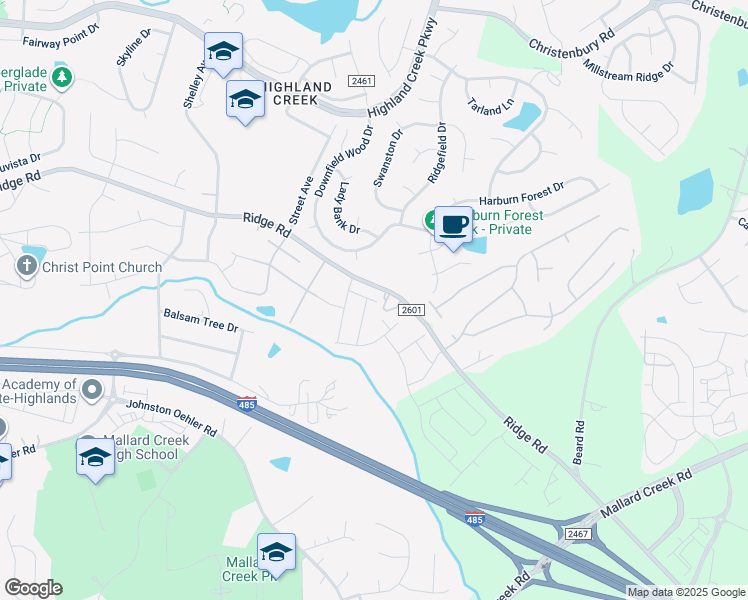 map of restaurants, bars, coffee shops, grocery stores, and more near 3307 Ridge Road in Charlotte