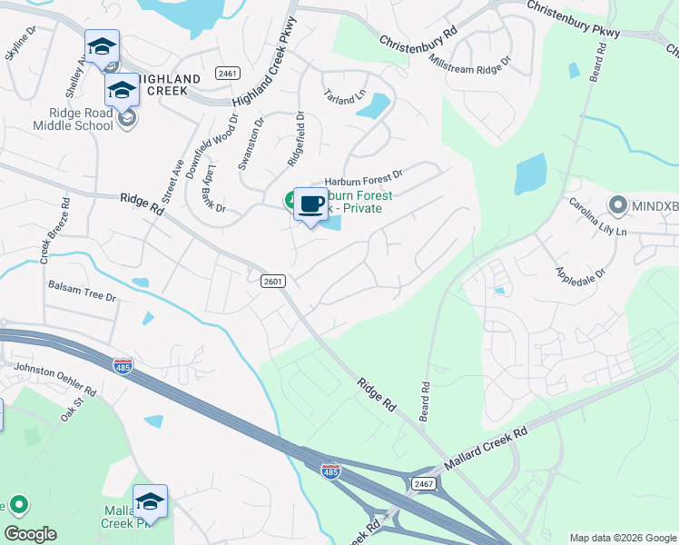 map of restaurants, bars, coffee shops, grocery stores, and more near 2318 Apple Glen Lane in Charlotte