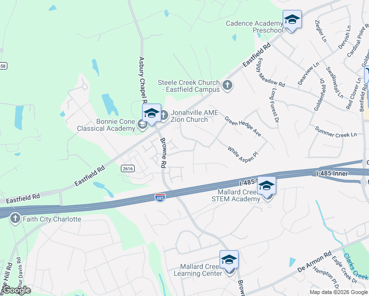 map of restaurants, bars, coffee shops, grocery stores, and more near 10430 Madison Park Drive in Charlotte