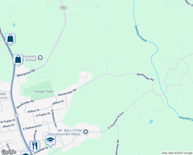 map of restaurants, bars, coffee shops, grocery stores, and more near 519 Blacksnake Road in Stanley