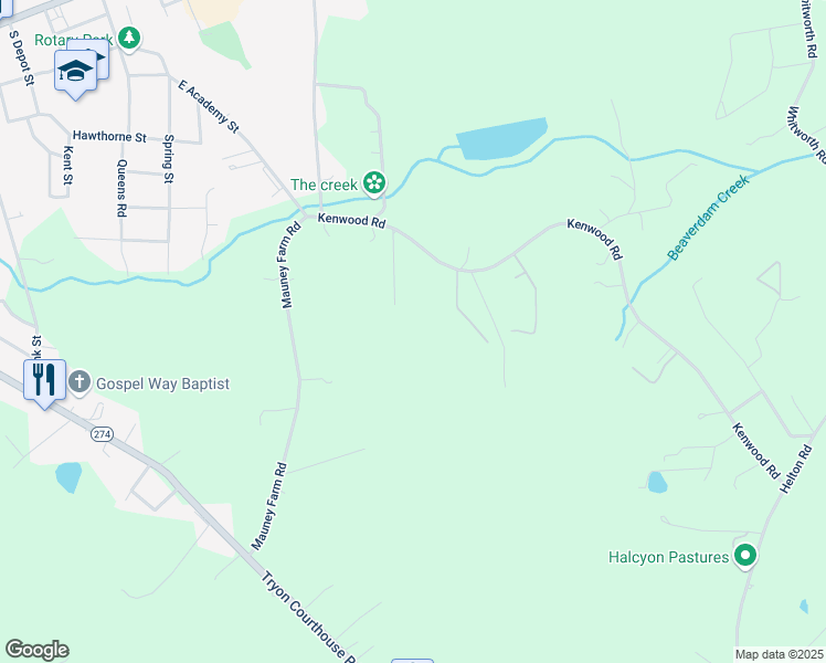 map of restaurants, bars, coffee shops, grocery stores, and more near 410 Kenwood Road in Cherryville