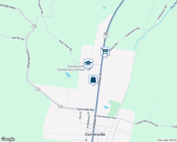 map of restaurants, bars, coffee shops, grocery stores, and more near 485 North Main Street in Cornersville