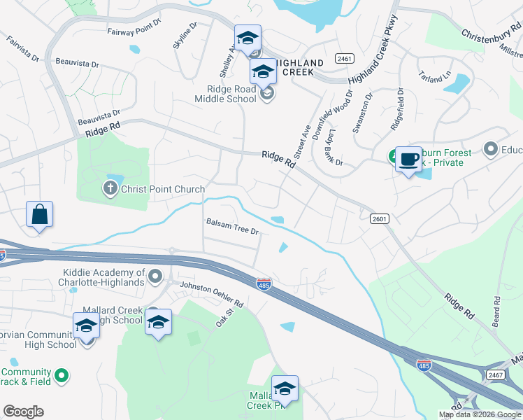 map of restaurants, bars, coffee shops, grocery stores, and more near 3703 Green Pasture Road in Charlotte
