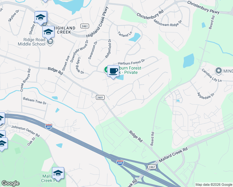map of restaurants, bars, coffee shops, grocery stores, and more near 2318 Apple Glen Lane in Charlotte