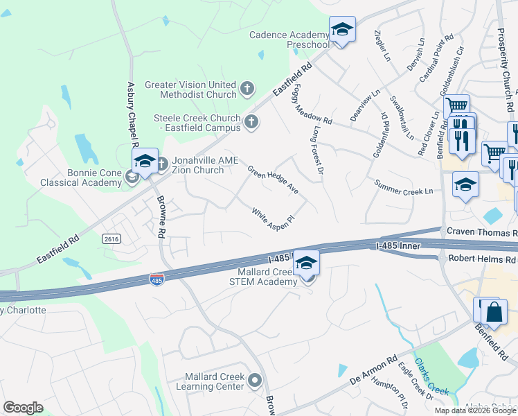 map of restaurants, bars, coffee shops, grocery stores, and more near in Charlotte