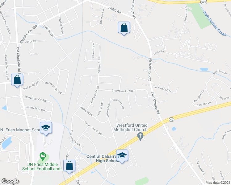 map of restaurants, bars, coffee shops, grocery stores, and more near 3034 Champion Lane Southwest in Concord