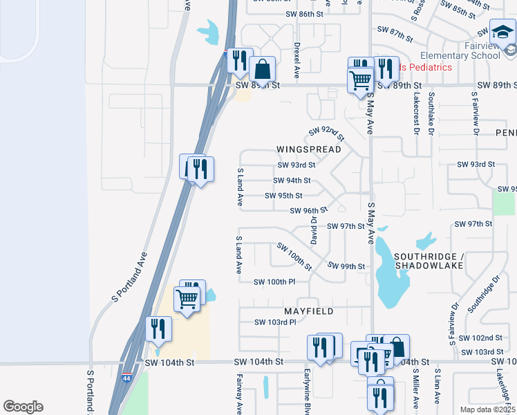 map of restaurants, bars, coffee shops, grocery stores, and more near 3217 Southwest 96th Street in Oklahoma City